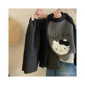 (店+)木宇居家 女童秋冬套裝新款韓版兒童加厚針織毛衣加絨冬季皮褲兩件套潮