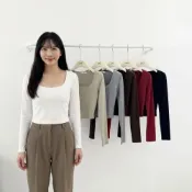 (店+)【GAT】GAT彈力顯瘦打底上衣 方領短版長袖上衣 內搭上衣 內搭衣 t恤 短版長袖 韓系上衣 gat 奶卡色 咖啡色 花灰色 復古紅色 白色 黑色