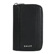 【BALLY】LITTS 線條壓紋牛皮拉鍊鑰匙包(黑)