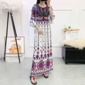 民族風洋裝 波西米亞洋裝 渡假風女裝 沙灘裝 大尺碼洋裝 連衣長裙旅遊度假繡花民族風連衣裙吸汗涼快五分袖復古時尚收腰長裙