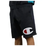 (店+)【Champion】冠軍 大C貼布 12盎司重磅 褲腳不修邊 運動休閒短褲 黑色(內裡鋪棉)