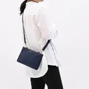 【BALLY】素雅小牛皮雙背帶兩用手提鍊包斜背包(深藍)