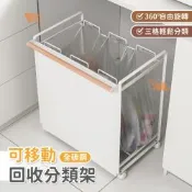【慢慢家居】鐵製可移動三格垃圾分類架(分類垃圾桶 回收垃圾桶 回收桶 移動垃圾桶 資源回收)