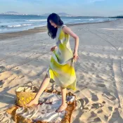 【高級感】度假洋裝 無袖背心裙 海邊長裙 褶皺印花 寬鬆顯瘦 輕奢高雅 度假風洋裝 渡假洋裝 高級感洋裝 長裙