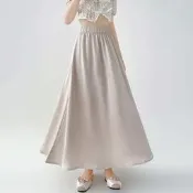 【可開發票】新中式壓花半身裙 女夏新款高腰休閑涼感a字大裙擺冰絲垂感中長裙