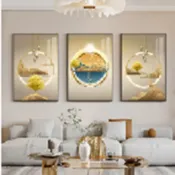 (店+)（清倉）背景墻裝飾三聯畫60*80cm 鋼化晶瓷面高清掛畫 鋁合金畫框壁畫 裝飾
