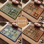 桃園出貨 美式復古 廚房檯面瀝水墊 硅藻泥吸水墊 速幹 防水 防滑 免洗隔熱檯面墊 止滑墊 餐具吸水墊 碗盤吸水墊