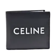 CELINE 經典品牌字母LOGO平滑小牛皮摺疊零錢袋短夾(黑色)