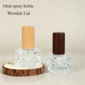 10ml 方形水立方透明玻璃香水噴霧瓶空可再填充容器樣品木蓋