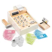 【woet by New Classic Toys】木製收銀機玩具-珍珠白(附刷卡機/紙鈔/硬幣) - 家家酒/角色扮演 適合3歲以上