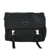 PRADA 三角牌尼龍雙釦中款斜背包/相機包(黑色) 1BD671 ZOT F0002