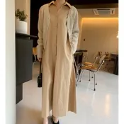 MOCO韓版輕熟優雅慵懶風超長版連身洋裝挺版過膝開釦襯衫式外套L~4XL