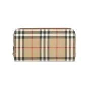 BURBERRY Vintage 格紋皮革ㄇ形拉鍊皮夾(米色/石楠木棕色)