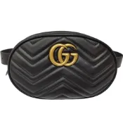 【GUCCI 古馳】491294 經典Marmont系列復古仿舊GG LOGO牛皮手拿包/化妝包/胸腰包(黑色75cm)