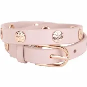 【TORY BURCH】Double-Wrap Logo 雙T盾牌雙繞皮革手環-粉色