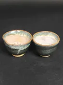 古瓷堂日本回流瓷器 日本越村三助手作上野燒主人杯一對 絕窯大正時期窯變天目盞 手捏粉釉品茗杯 中古孤品茶杯 清酒杯 日本中古茶器