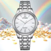 CITIZEN 星辰 光動能大三針時尚女錶 百貨周年慶-銀x白/34mm EM0411-71A