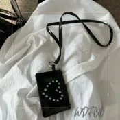 (店+)WDF.CO現貨｜2025新款Y2K愛心釘釘MINI零錢包│黑色皮革愛心掛脖包│鑰匙扣│包包掛件│ins小物│包包吊飾