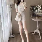兩件套 韓版氣質通勤顯瘦小香風氣質名媛上衣外套短褲套裝夏裝新款網紅高級感小洋裝兩件套氣質套裝通勤穿搭約會洋裝渡假風