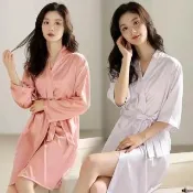 【PINK LADY】絲緞綁帶睡袍 柔緞漫舞 七分袖/長袖睡袍 居家服(女睡衣/連身睡裙/連衣裙/絲質睡衣)