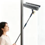 (店+)雙萬向伸縮高樓擦外窗神器 擦玻璃神器 洗窗戶神器 窗戶清潔神器 雙面玻璃清潔器 （刷洗刮水一體/可拆洗刷布/分段伸縮）