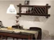 “北美小鎮“ 歐式實木 胡桃色壁掛葡萄酒架 懸掛置物架 餐廳復古高腳杯架 紅酒櫃 壁掛式酒櫃 酒架 陳列架