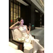 🔥台灣出貨🔥實拍 氣質感高級緞面連衣裙扭結吊帶收腰顯瘦魚尾裙