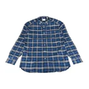 BURBERRY布標繡黑字LOGO棉質7鈕釦長袖襯衫(男款/藍)