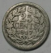 【匯海外幣】荷蘭1917年25分  銀幣  3.575 g., 0.64 Silver .  19 mm.【滿300出貨
