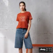 JEEP 女裝 戶外山系圖騰印花短袖T恤-橘色