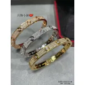 經典款螺絲寬版鑲鑽滿天星手鐲5A皓石玫瑰金 黃金 白金色Au 750 k金手鐲 手環 男女情侶手鐲