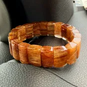 天啟系列｜正金橘貓眼順絲銅鈦手排 18mm 手圍19｜收藏級天然鈦晶｜滿絲高火光｜精品男士水晶手環