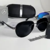 臺出㉦M-Benz賓仕墨鏡交車禮飛行員雙梁粗框太陽眼鏡 駕車鈦金屬眼鏡偏光墨鏡釣魚復古太陽眼鏡修臉銀黑粗大框眼鏡架配搭