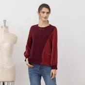 【MASTINA】異材質拼接長袖上衣(紅 米/魅力商品)