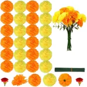5 件裝人造萬壽菊頭莖,萬聖節裝飾絲綢萬壽菊人造花頭,用於排燈節 DIY 花環工藝品亡靈節裝飾