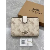COACH 短夾 馬車Logo 奶茶色皮夾 女用錢包 全新未使用 香港專櫃購入 絕版款附盒及貼紙 紙袋