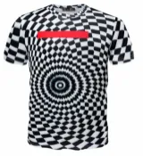 FINDSENSE服飾 FINDSENSE Z1 日系 流行 男 時尚 3D 黑白格子 方塊 短袖T恤 特色短T