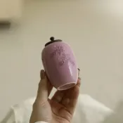 全球選品1館 生活百貨 嫩紫櫻花高溫陶瓷手繪茶藝小茶倉茶葉罐胡桃木蓋子特小號紫色罐子