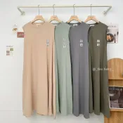 (店+)【FEE BABY】圓領格子壓紋無袖傘狀背心長洋裝 寬肩帶洋裝 秋冬洋裝 無袖洋裝 連身裙 渡假 灰豆綠色 雲粉色(偏橘色) 咖色 灰色