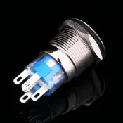 12V 自動電源天使眼金屬按鈕藍色 LED 燈切換開關 19 mm AP