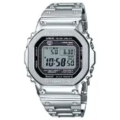 【CASIO 卡西歐】G-SHOCK 經典系列 全金屬 太陽能智慧 方形電子錶 銀(GMW-B5000D-1)