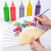 彩色紙扇 空白紙扇 塗鴉扇 繪畫扇 古風 扇子 紙扇 折扇 繪畫 著色 手繪 手工藝 無圖樣 美勞美術 DIY材料