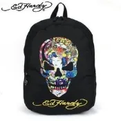 ~小娟家居~ed hardy 雙肩包 嘻哈印花中後背包 旅行休閒學生書包 圖騰骷髏
