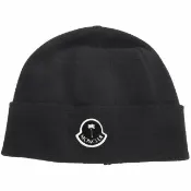 【MONCLER】Moncler x Palm Angels 聯名 棕櫚樹補丁方格縫線羊毛混紡針織帽(黑色 毛帽)