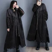 (店+)【米蘭精品】現貨+預購 風衣長版外套-韓版時尚潮流拼接鏤空連帽女外套黑色74jb47