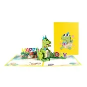 【Paper Play】生日卡片-3D立體可愛卡通小恐龍造型紙雕卡片 祝福卡 生日卡片(紙雕卡片 祝福卡 生日卡片)