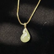 冰種黃翡翡翠福瓜項鍊 18K金墜頭 | 天然緬甸玉翡翠A貨 | 送禮