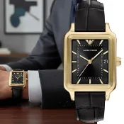【EMPORIO ARMANI】亞曼尼 復古方形腕錶 男錶 手錶-AR11757-金色