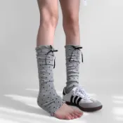 ⭐爆款腿襪⭐新品復古波點襪套日系y2k蝴蝶結堆堆襪雙針襪子女顯瘦腿套