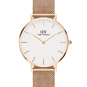 Daniel Wellington 優雅白玫瑰金米蘭錶帶腕表 DW00100305 36mm 台灣公司貨
